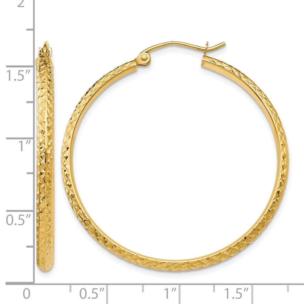 10k Diamond-cut 2.8x37mm Hollow Hoop Earrings