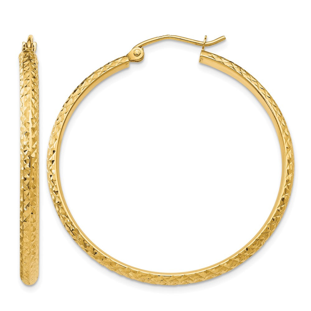 10k Diamond-cut 2.8x37mm Hollow Hoop Earrings