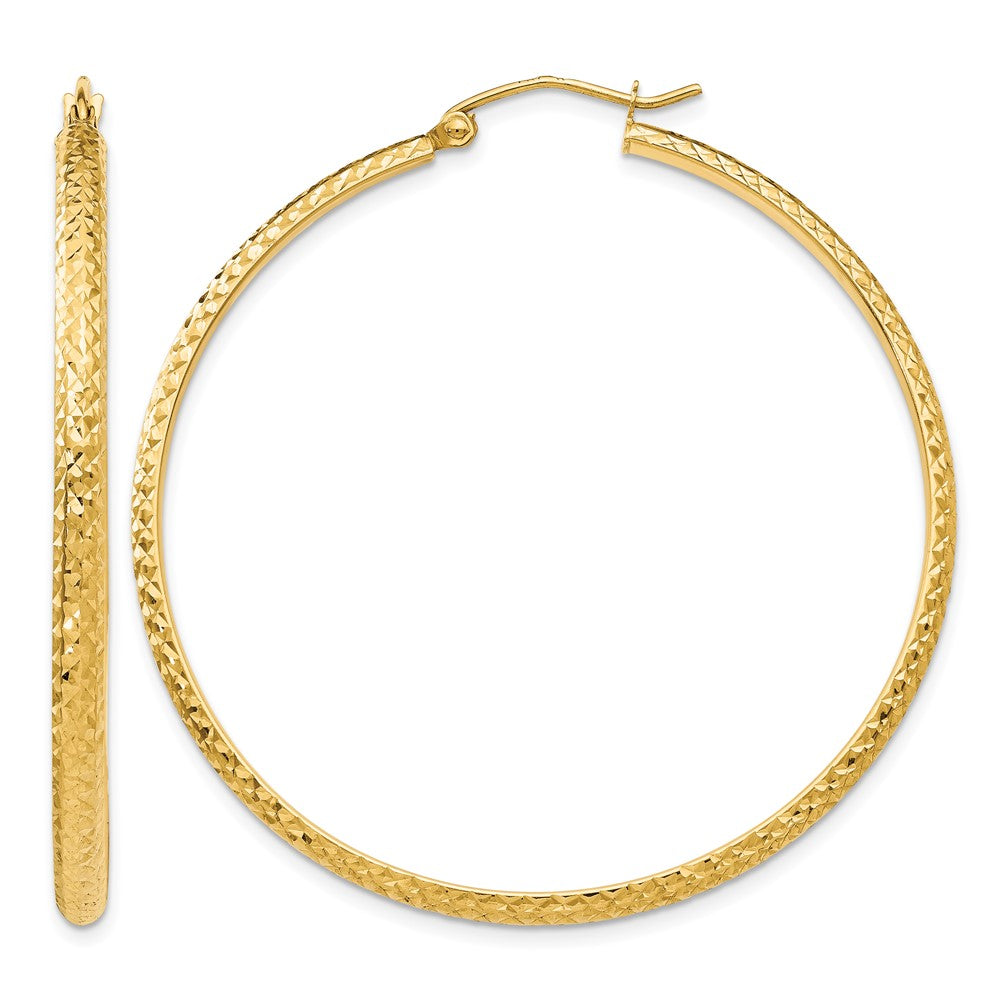 10k Diamond-cut 2.8x46mm Hollow Hoop Earrings