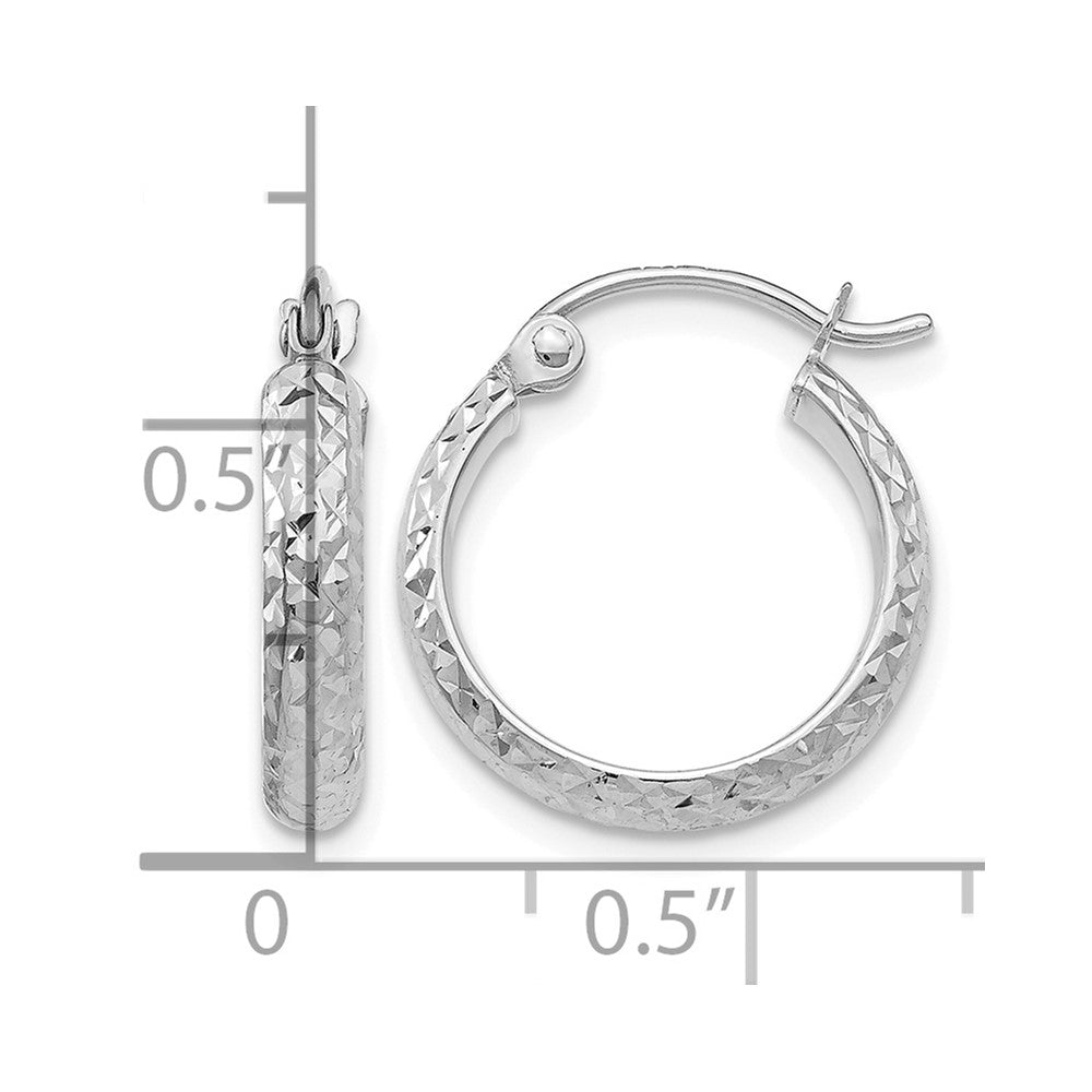 10k White Gold Diamond-cut 2.8x15mm Hollow Hoop Earrings