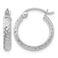 10k White Gold Diamond-cut 2.8x15mm Hollow Hoop Earrings