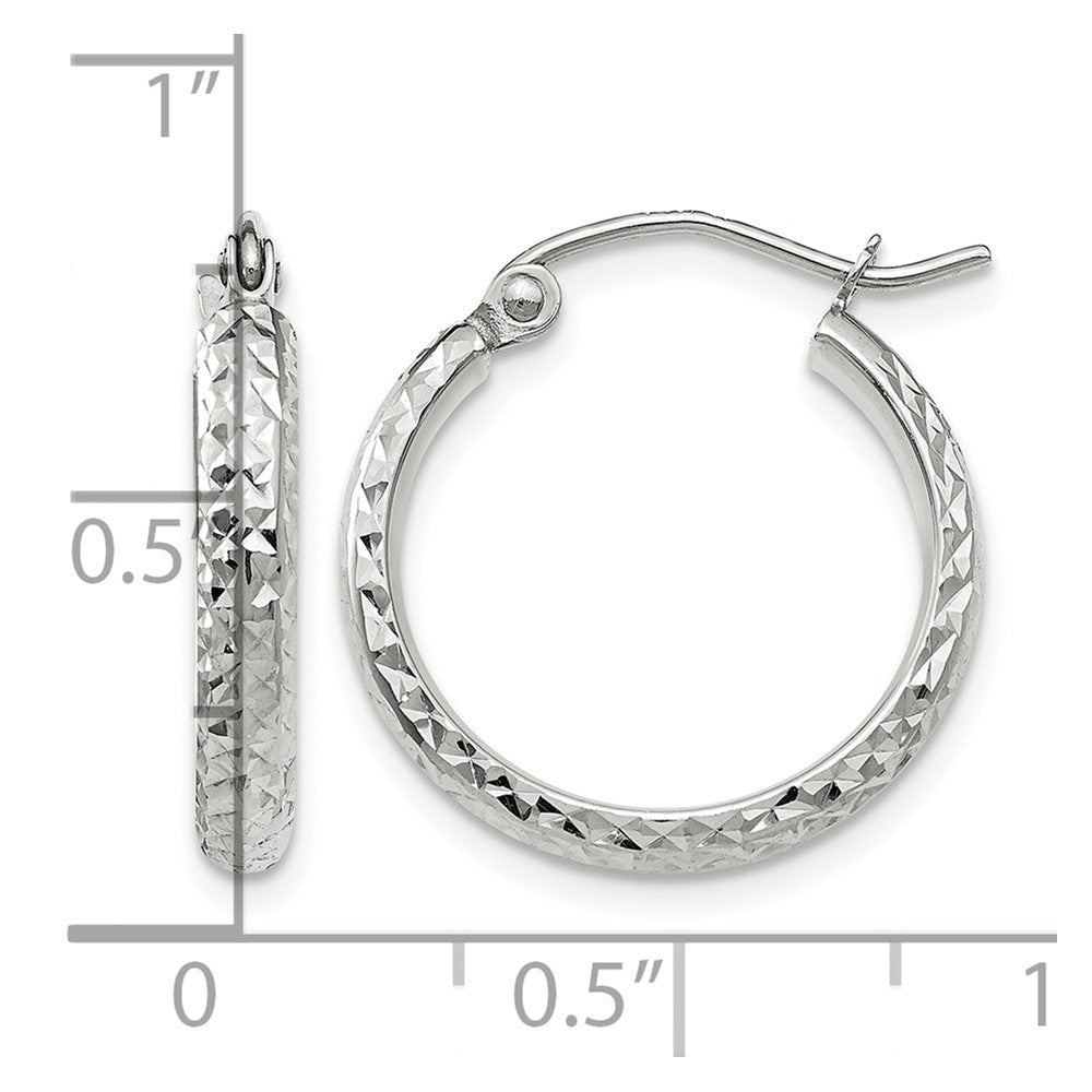 10k White Gold Diamond-cut 2.8x18mm Hollow Hoop Earrings