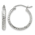 10k White Gold Diamond-cut 2.8x18mm Hollow Hoop Earrings