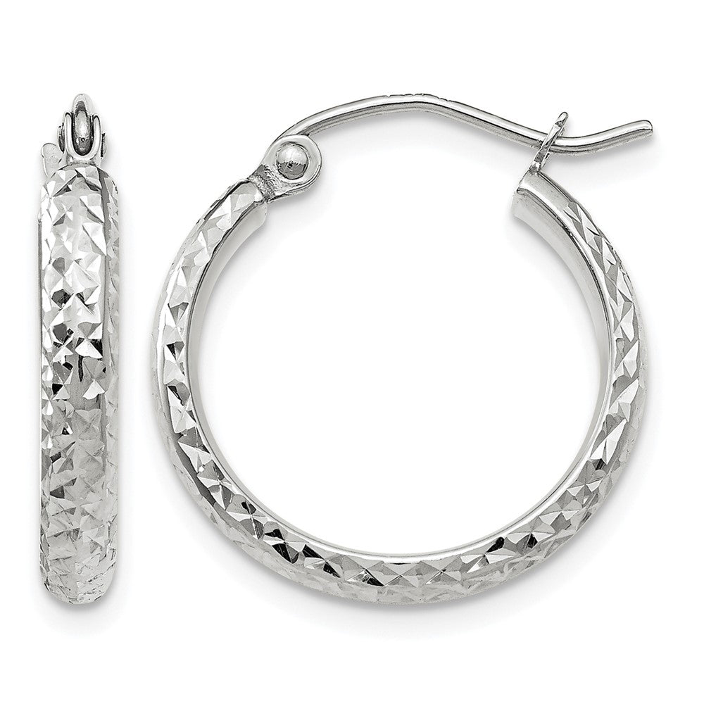 10k White Gold Diamond-cut 2.8x18mm Hollow Hoop Earrings