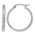10k White Gold Diamond-cut 2.8x25mm Hollow Hoop Earrings