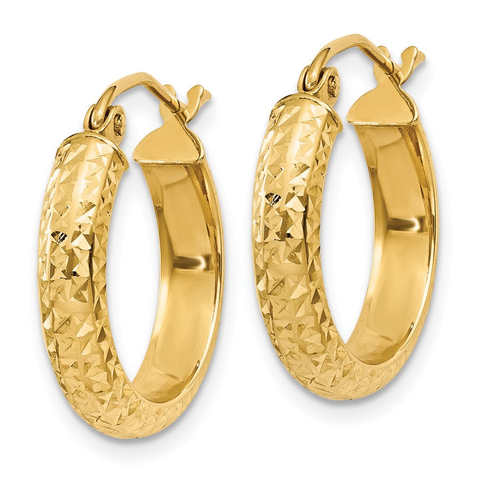 10K Diamond-cut 3.5x17mm Hollow Hoop Earrings