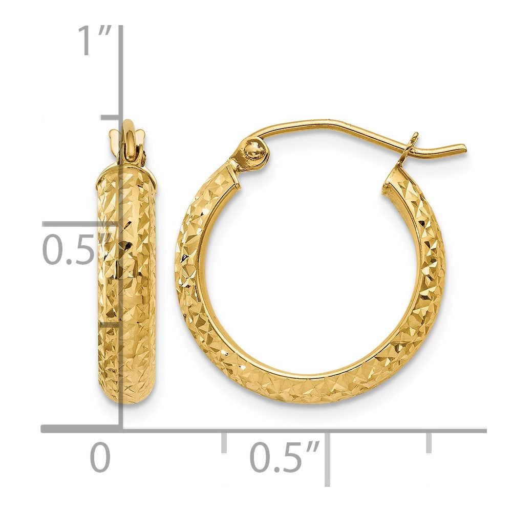 10K Diamond-cut 3.5x17mm Hollow Hoop Earrings