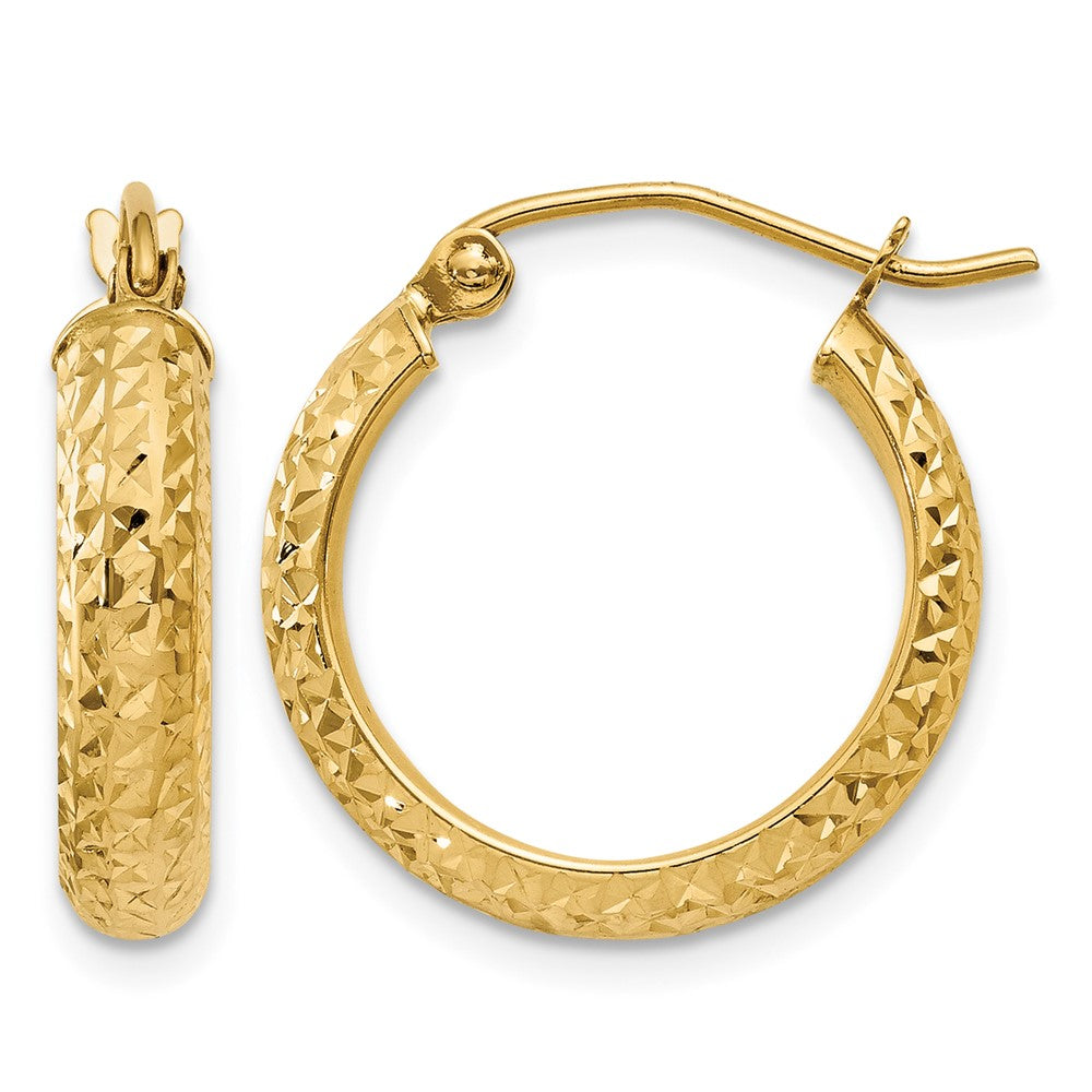 10K Diamond-cut 3.5x17mm Hollow Hoop Earrings