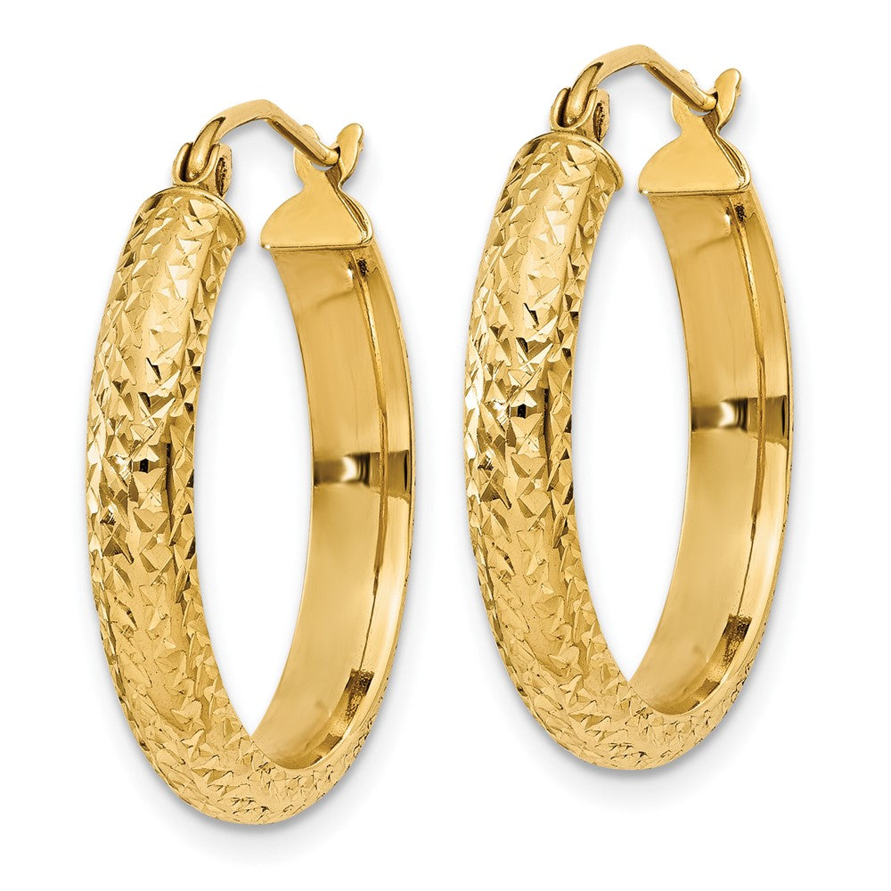 10K Diamond-cut 3.5x22mm Hollow Hoop Earrings