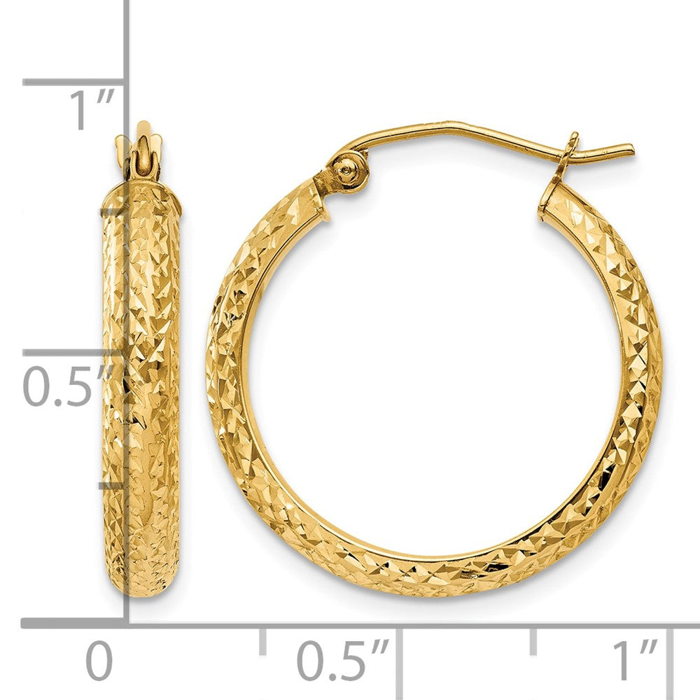 10K Diamond-cut 3.5x22mm Hollow Hoop Earrings