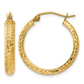 10K Diamond-cut 3.5x22mm Hollow Hoop Earrings