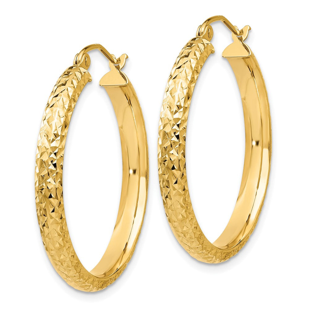 10K Diamond-cut 3.5x28mm Hollow Hoop Earrings