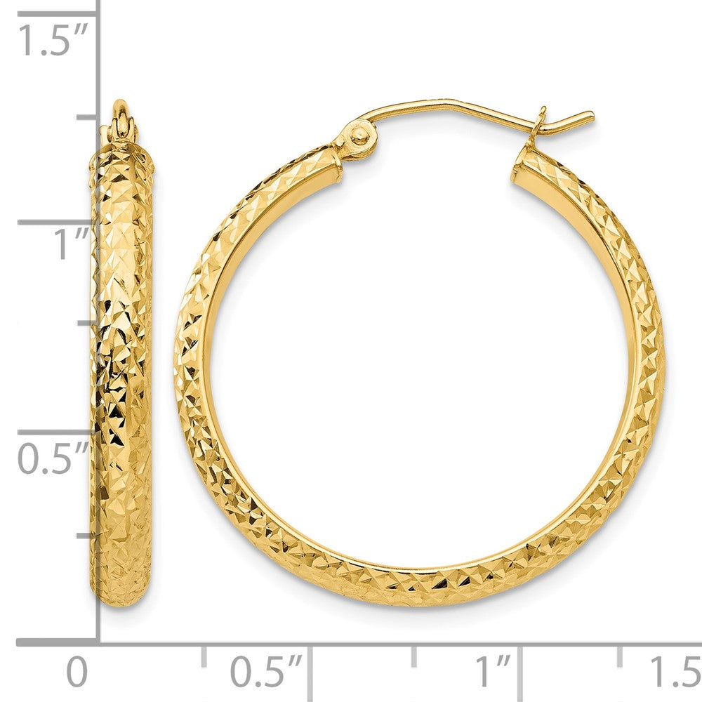 10K Diamond-cut 3.5x28mm Hollow Hoop Earrings