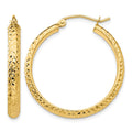 10K Diamond-cut 3.5x28mm Hollow Hoop Earrings