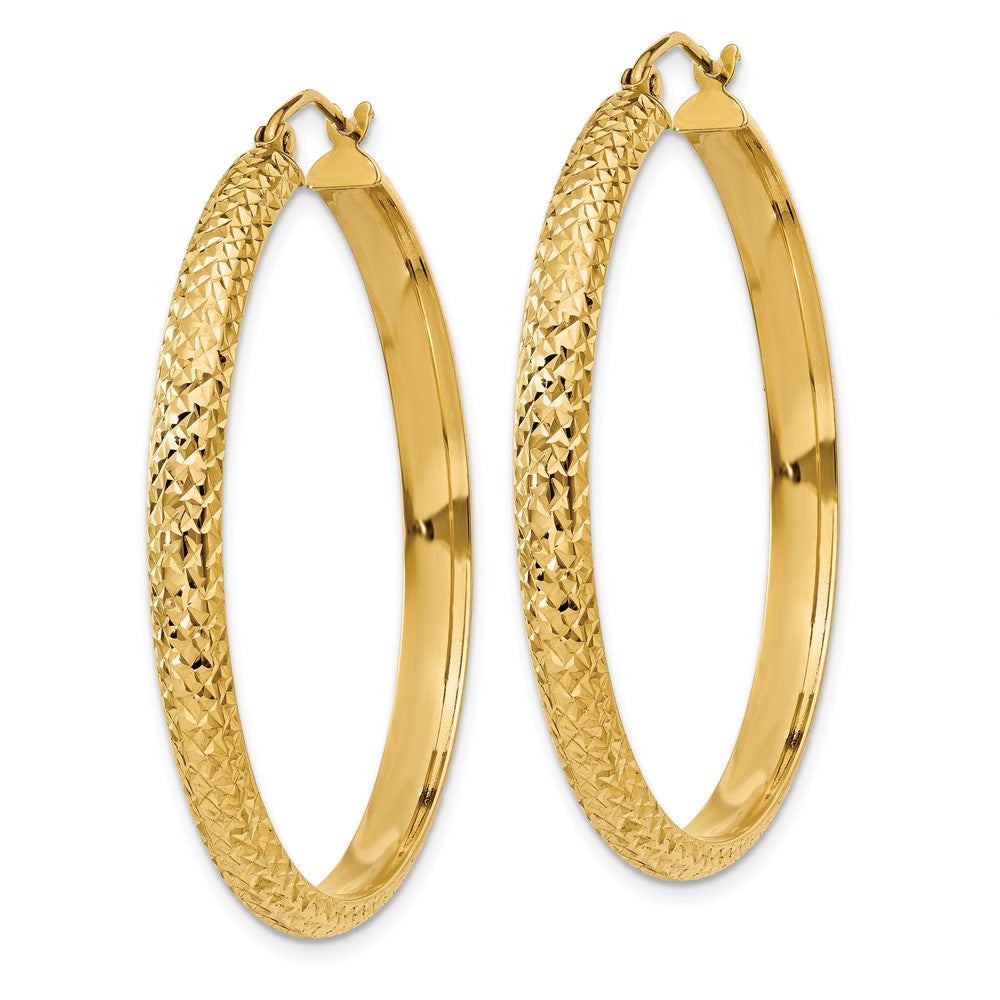 10K Diamond-cut 3.5x38mm Hollow Hoop Earrings