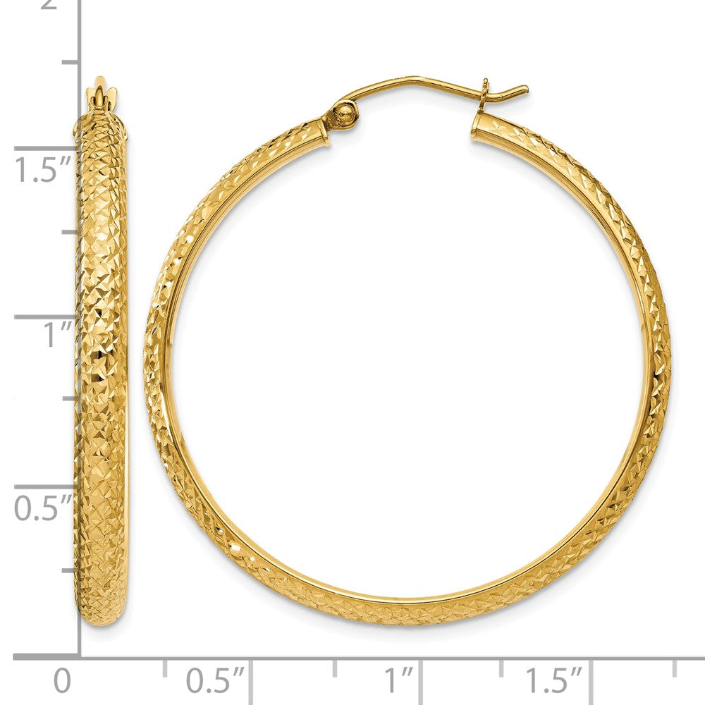10K Diamond-cut 3.5x38mm Hollow Hoop Earrings
