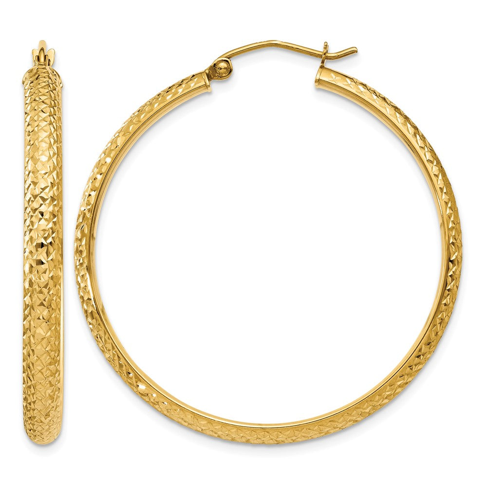 10K Diamond-cut 3.5x38mm Hollow Hoop Earrings