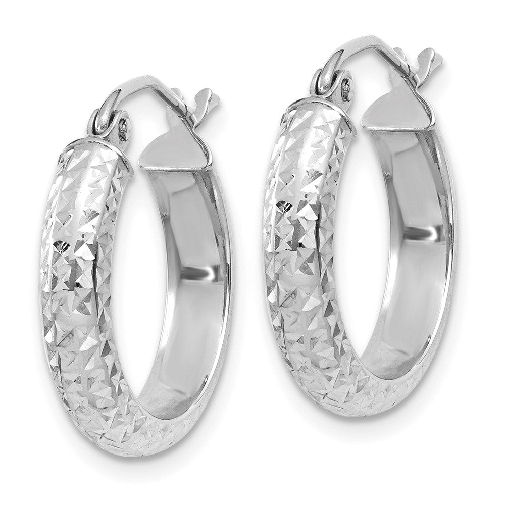 10K White Gold Diamond-cut 3.5x17mm Hollow Hoop Earrings