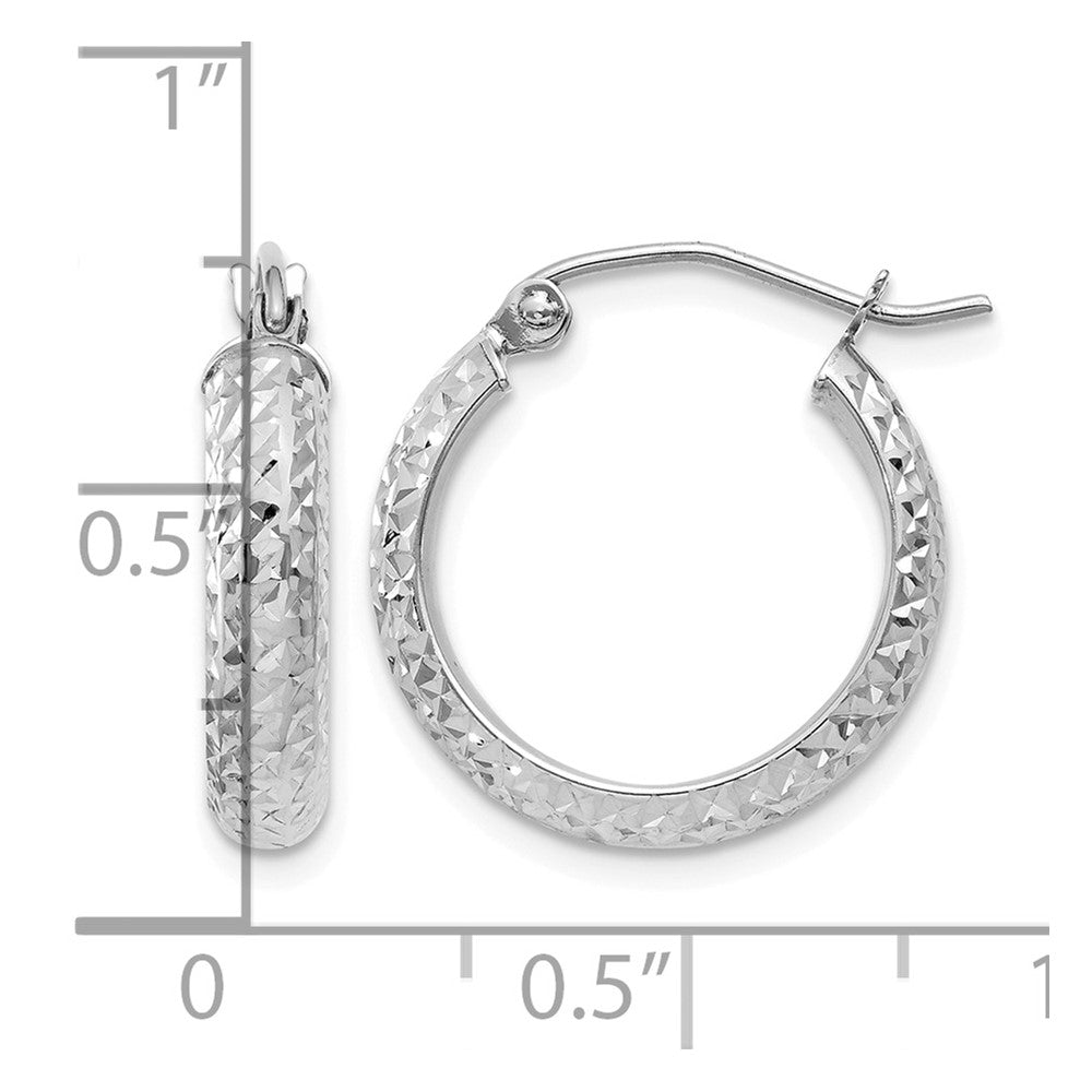10K White Gold Diamond-cut 3.5x17mm Hollow Hoop Earrings
