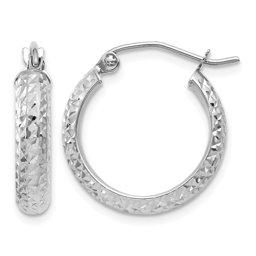 10K White Gold Diamond-cut 3.5x17mm Hollow Hoop Earrings