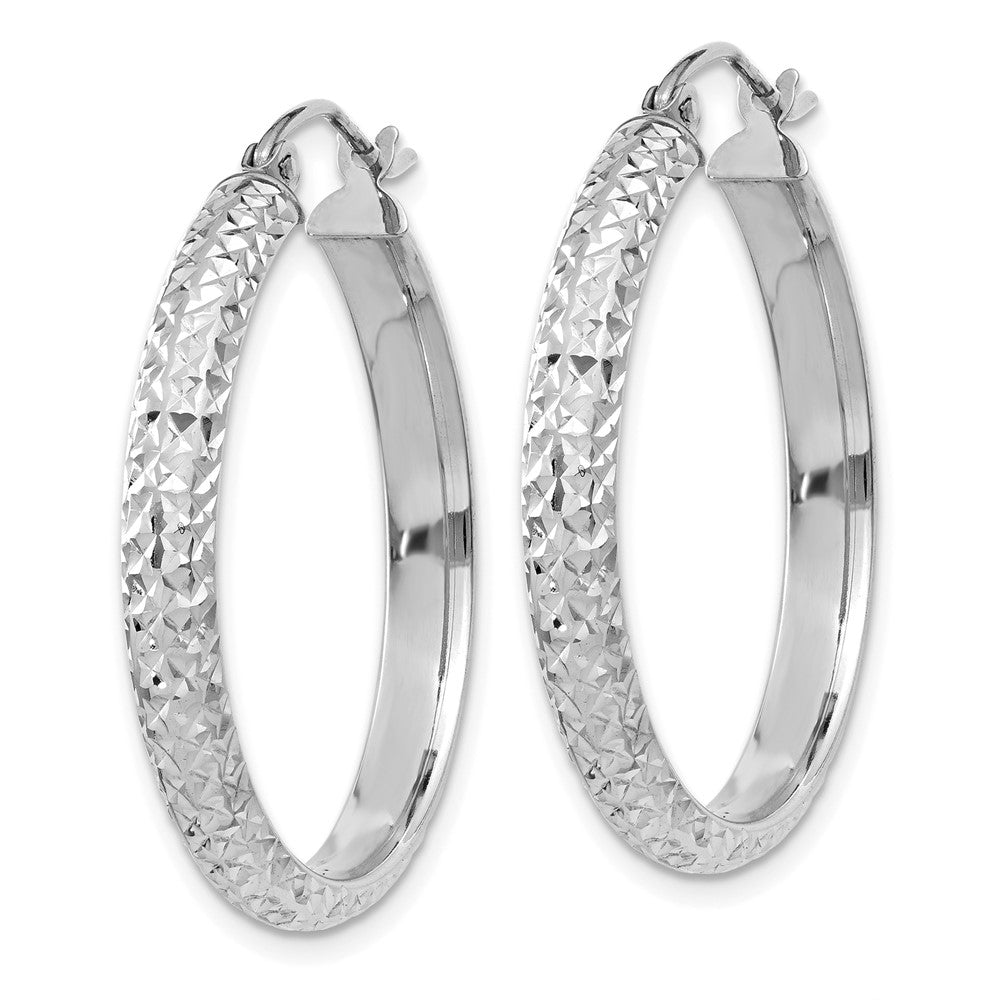 10K White Gold Diamond-cut 3.5x28mm Hollow Hoop Earrings