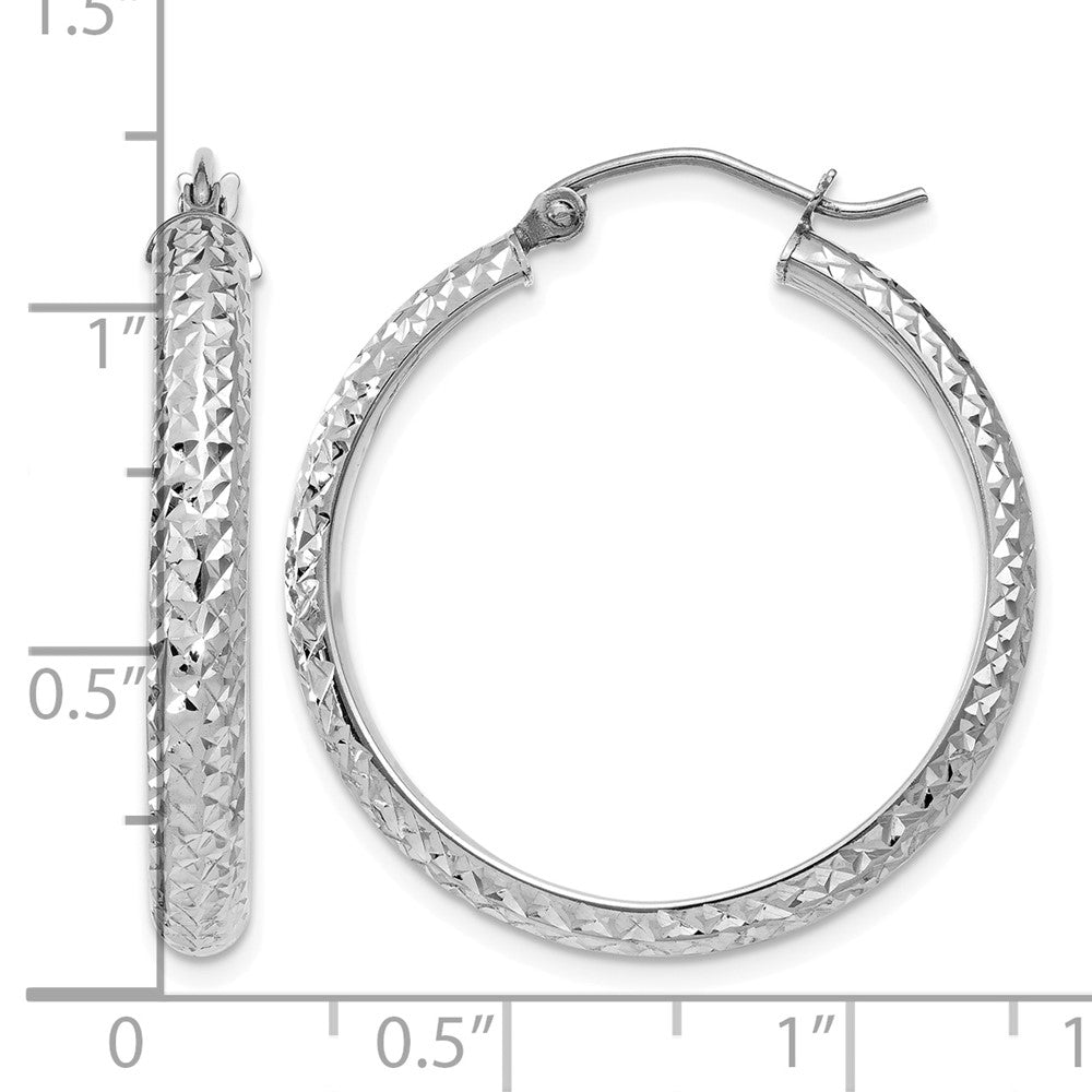10K White Gold Diamond-cut 3.5x28mm Hollow Hoop Earrings