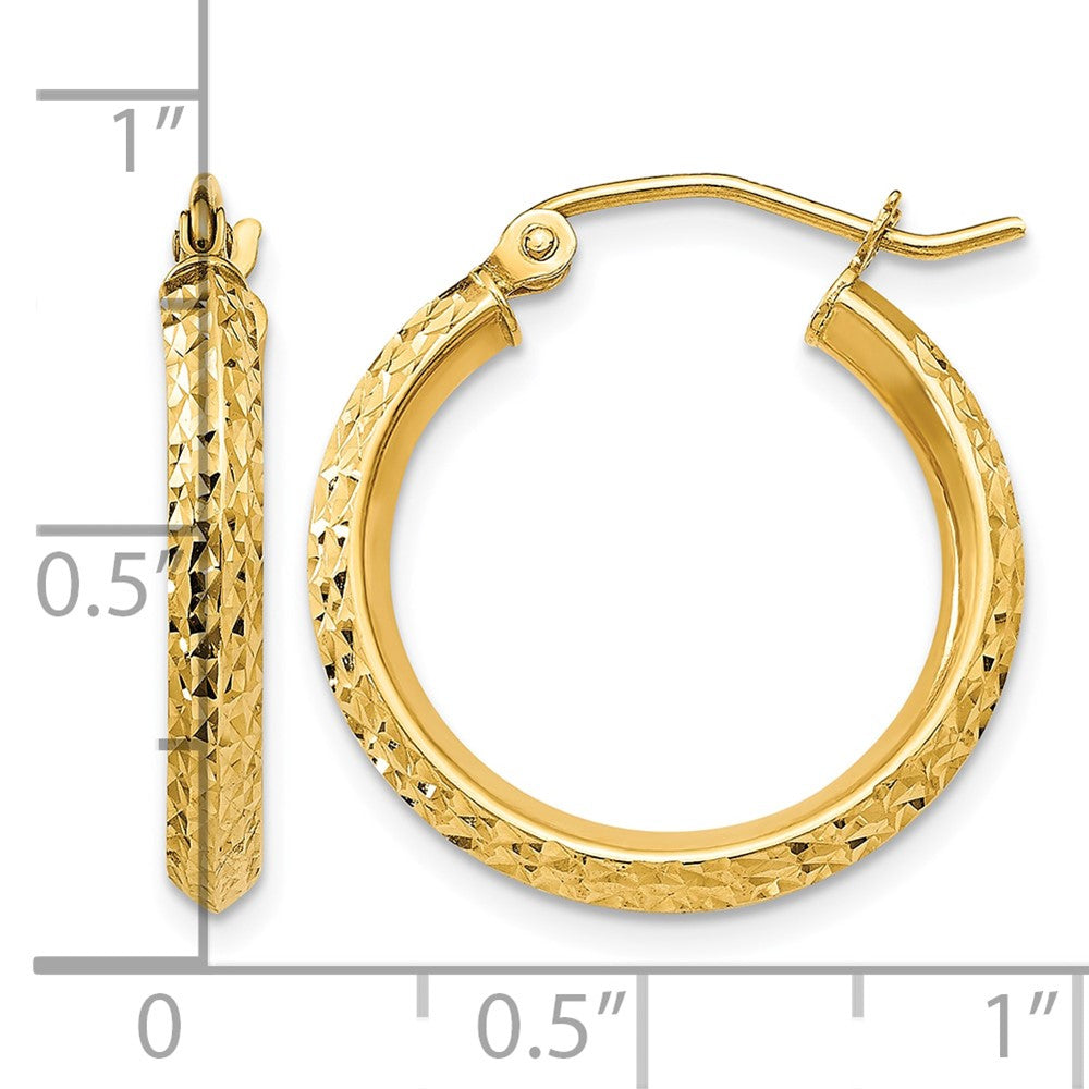 10k Knife Edge Diamond-cut 2.5x20mm Hollow Hoop Earrings