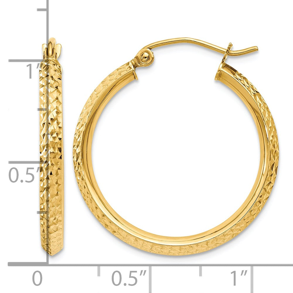 10k Knife Edge Diamond-cut 2.5x25mm Hollow Hoop Earrings
