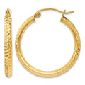 10k Knife Edge Diamond-cut 2.5x25mm Hollow Hoop Earrings