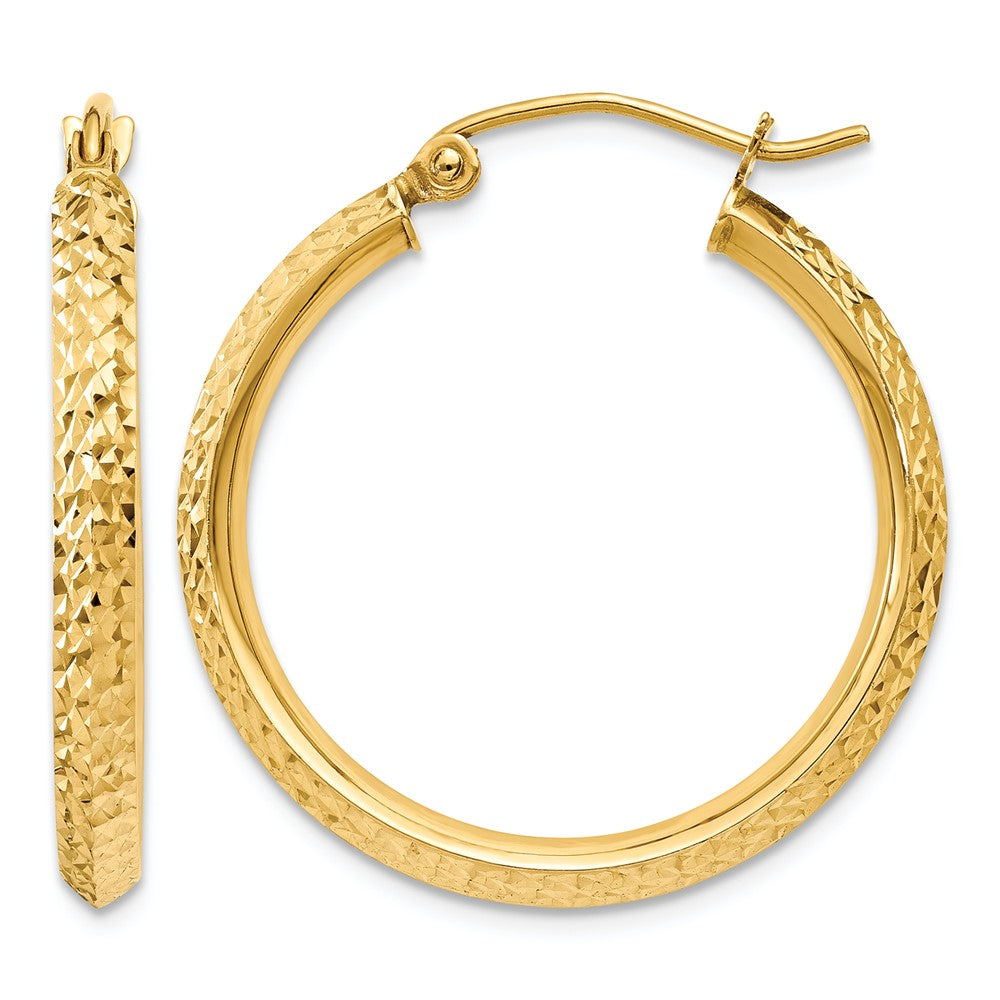 10k Knife Edge Diamond-cut 2.5x25mm Hollow Hoop Earrings