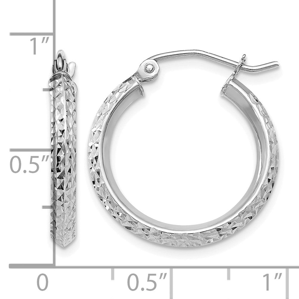 10k White Gold Knife Edge Diamond-cut 2.5x20mm Hoop Earrings