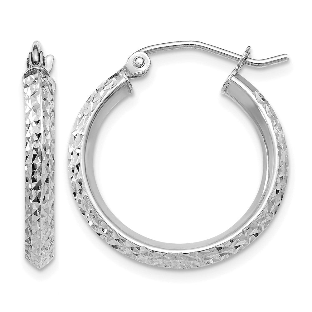 10k White Gold Knife Edge Diamond-cut 2.5x20mm Hoop Earrings