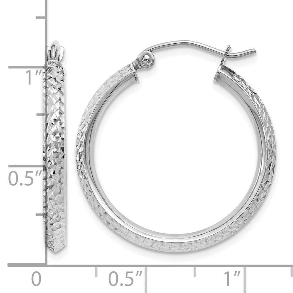 10k White Gold Knife Edge Diamond-cut 2.5x25mm Hoop Earrings