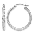 10k White Gold Knife Edge Diamond-cut 2.5x25mm Hoop Earrings