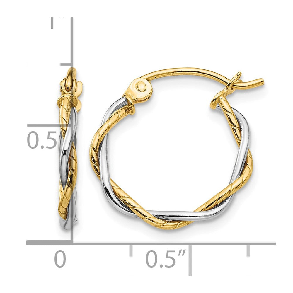 10k Two-tone Polished 1.8mm Twisted Hoop Earrings