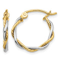 10k Two-tone Polished 1.8mm Twisted Hoop Earrings
