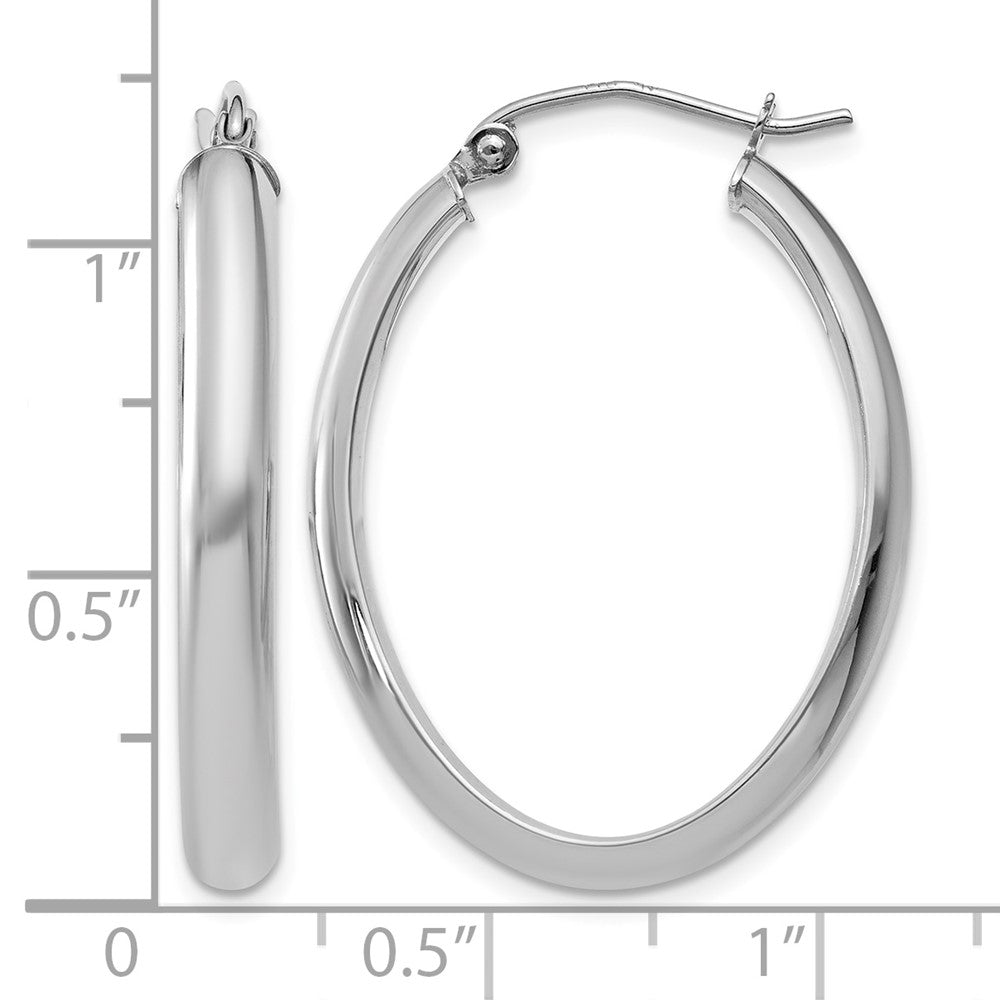 10k White Gold Polished 3.5mm Oval Hoop Earrings