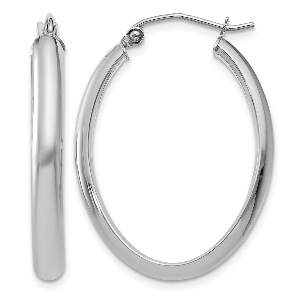 10k White Gold Polished 3.5mm Oval Hoop Earrings