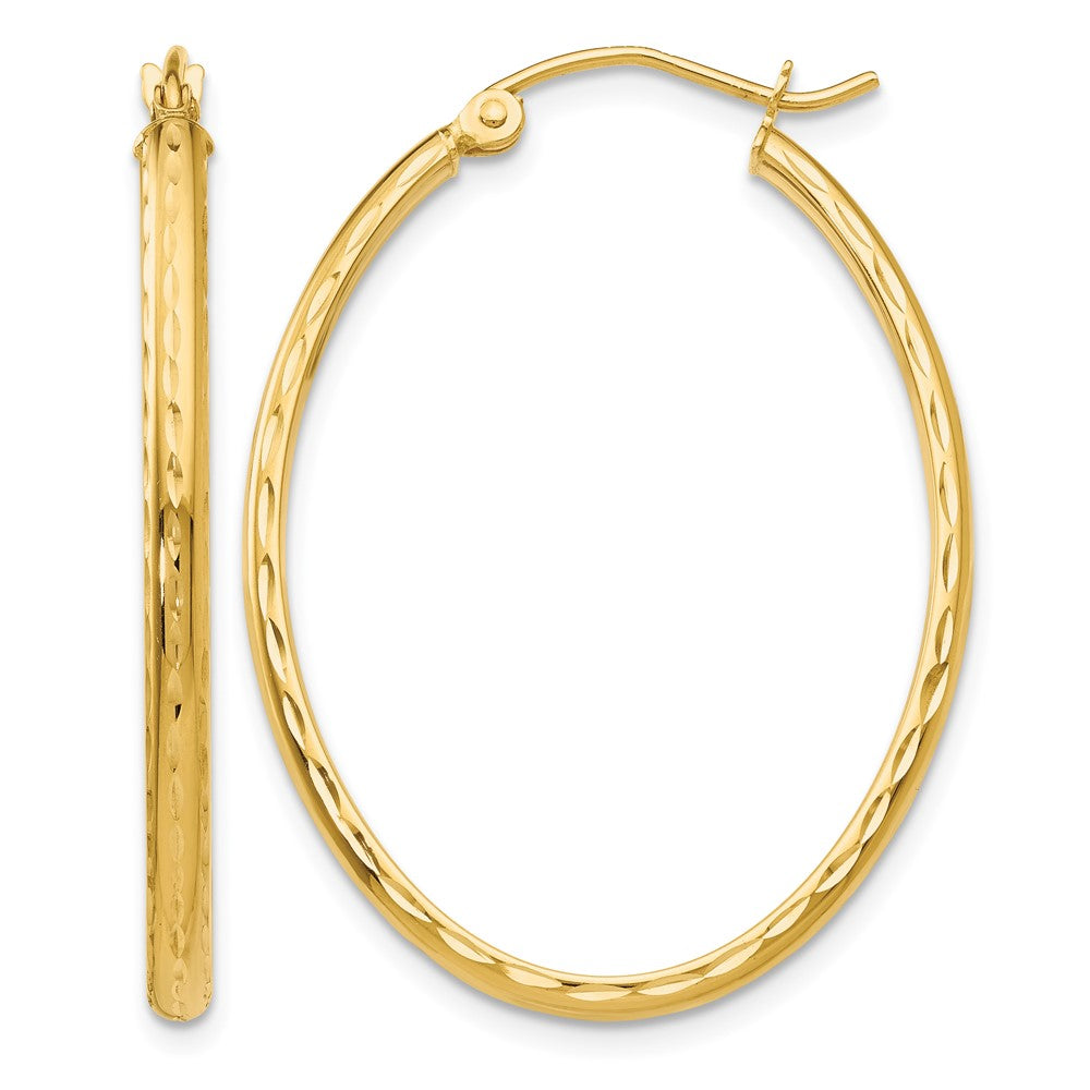 10k Lightweight Diamond-cut Oval Hoop Earrings