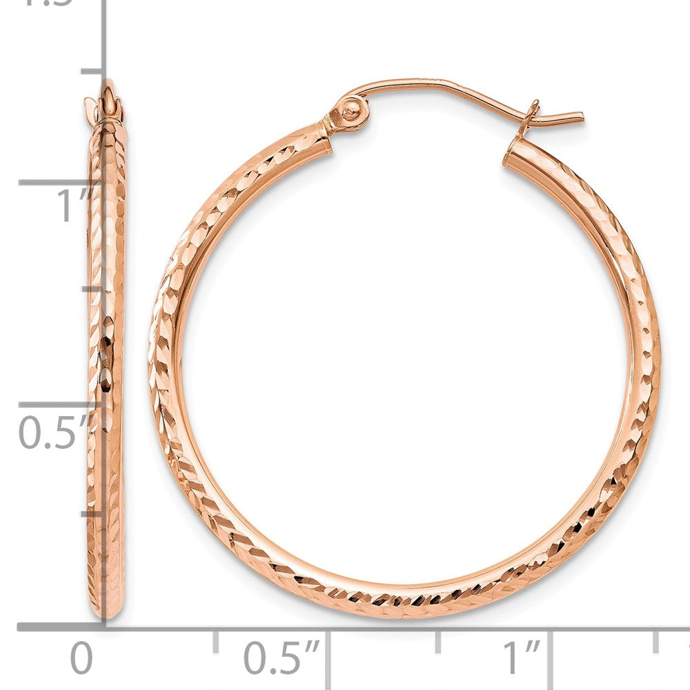 10K Rose Gold Diamond-cut Polished Hoop Earrings