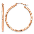 10K Rose Gold Diamond-cut Polished Hoop Earrings
