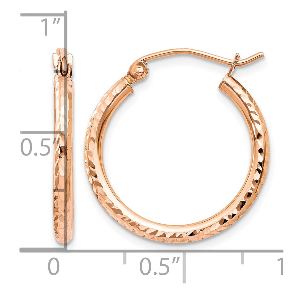 10K Rose Gold Diamond-cut Polished Hoop Earrings