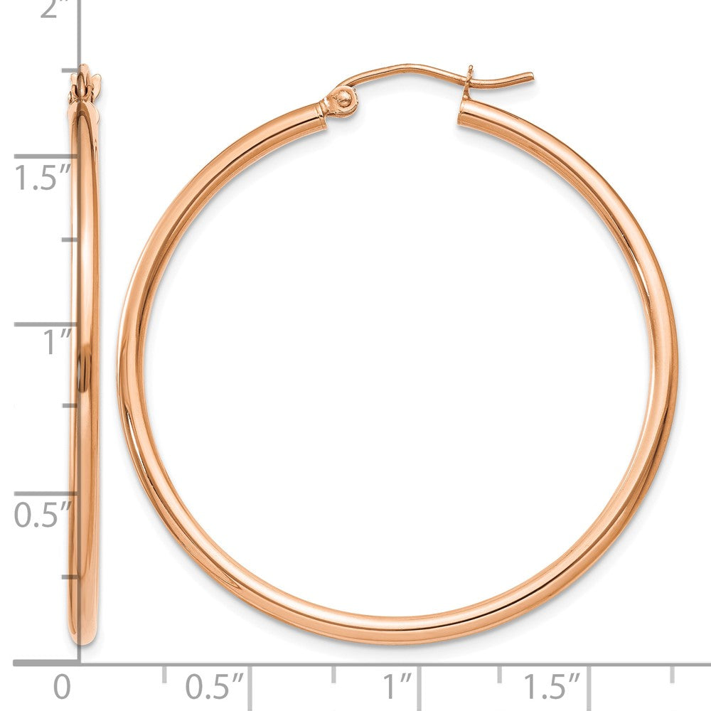 10k Rose Gold Polished 2mm Lightweight Tube Hoop Earrings