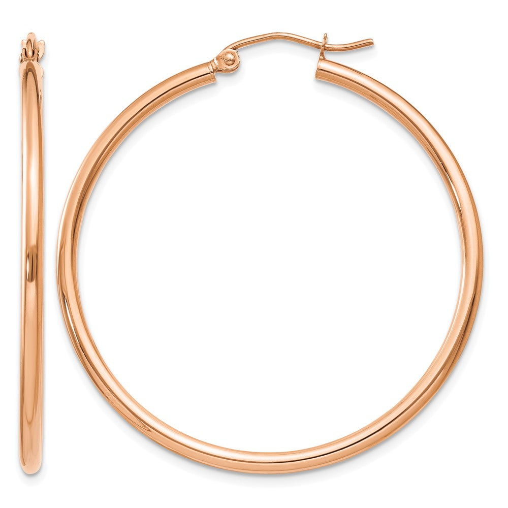 10k Rose Gold Polished 2mm Lightweight Tube Hoop Earrings