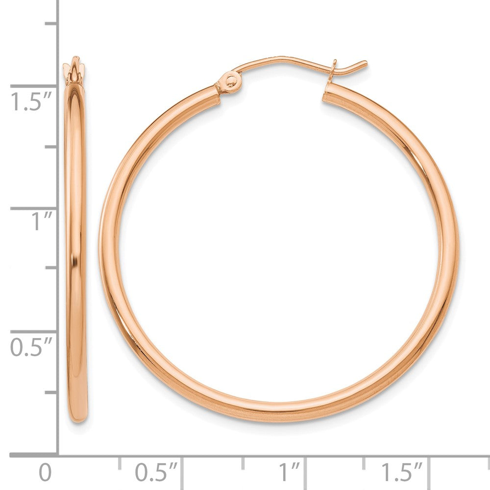 10k Rose Gold Polished 2mm Lightweight Tube Hoop Earrings
