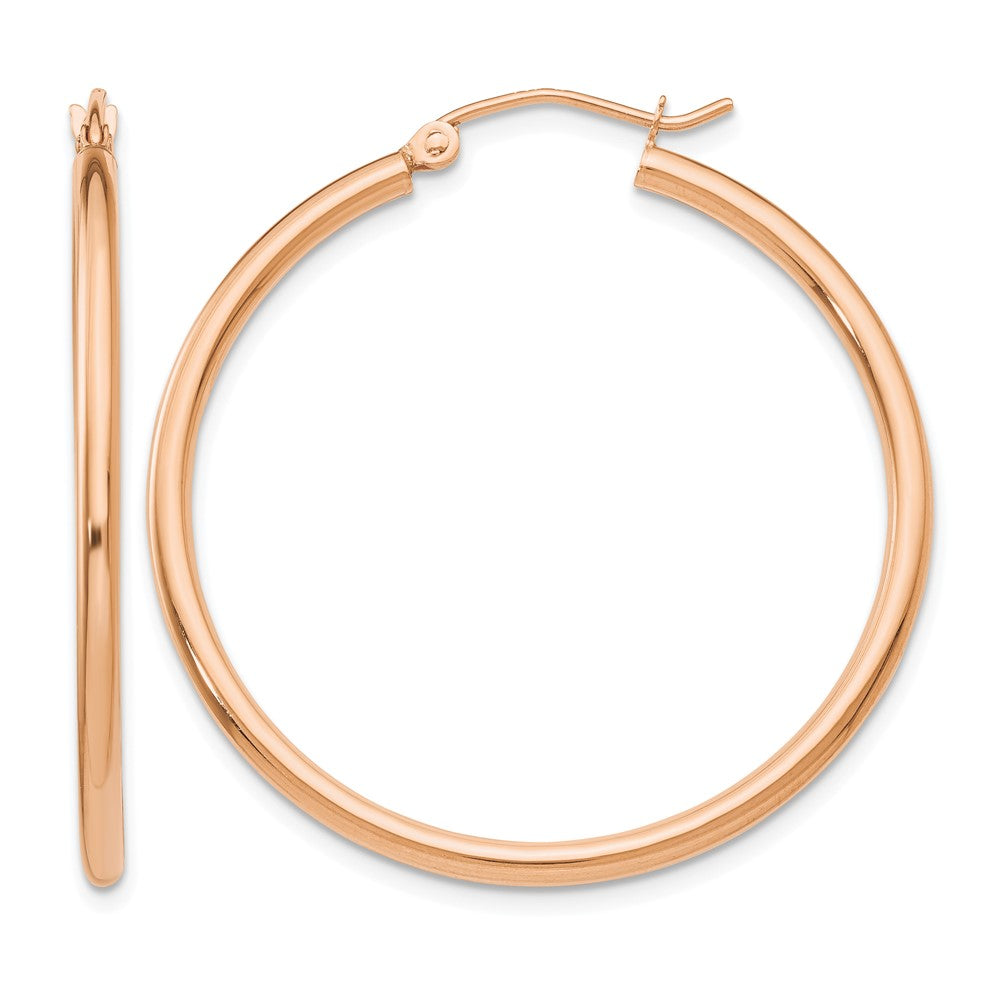 10k Rose Gold Polished 2mm Lightweight Tube Hoop Earrings