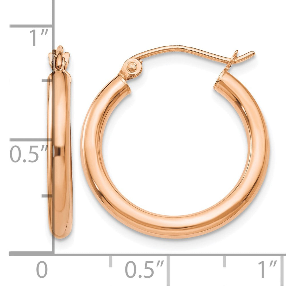 10k Rose Gold Polished 2.5mm Lightweight Tube Hoop Earrings