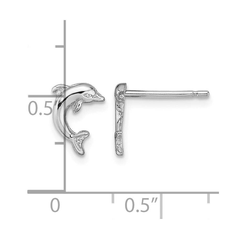 10K White Gold Mini Jumping Dolphin Post Earrings