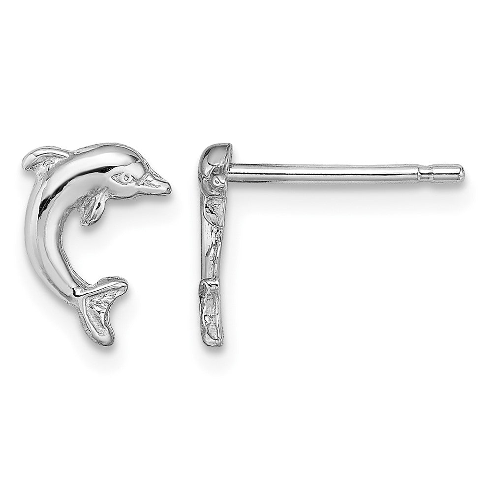 10K White Gold Mini Jumping Dolphin Post Earrings