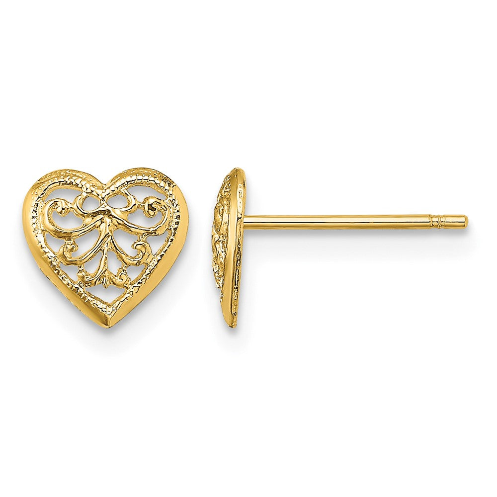 10K Filigree Heart Post Earrings
